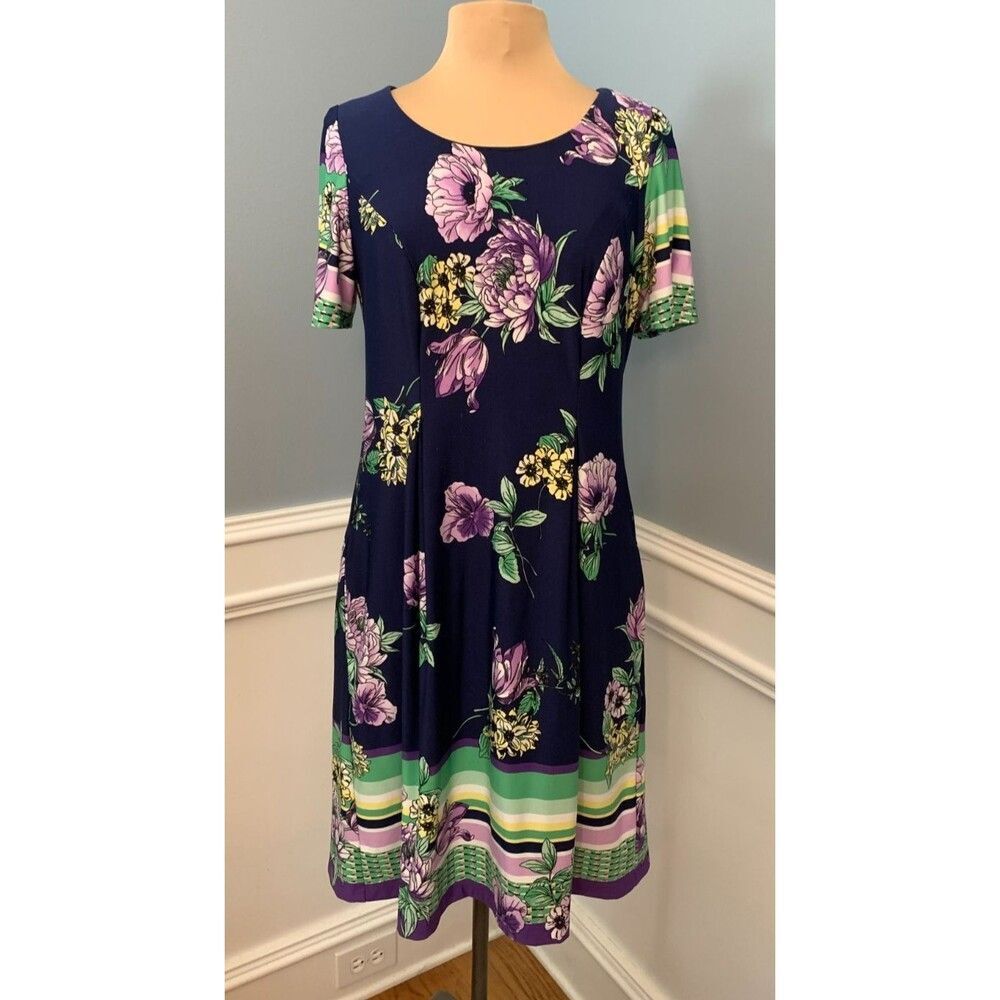 Chris McLaughlin Dress Womens 10 Shift Short Sleeve Maxi Lined Floral Office